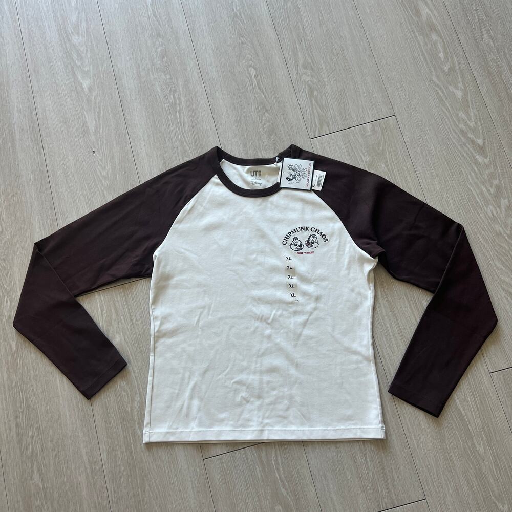 Chip N Dale Chipmunks Uniqlo Long Sleeve Shirt XL Fits Smaller Brown White